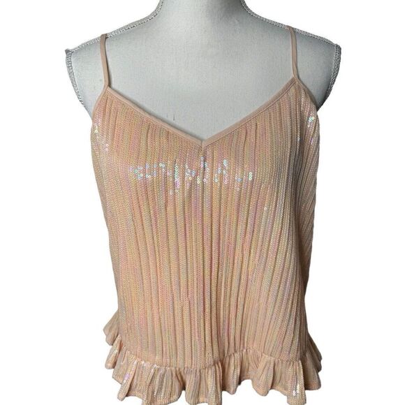 ANTHROPOLOGIE Pink Sequin Cami Size 2 Summer Disco - Picture 3 of 6